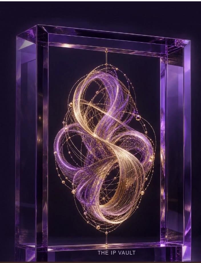 A glowing thread held inside a violet glass frame.
